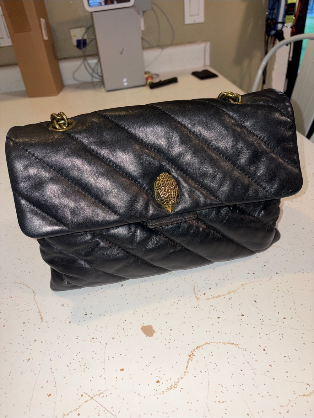 Kurt Geiger Black Quilted Leather Shoulder Bag with Gold Chain - Picture 2 of 5